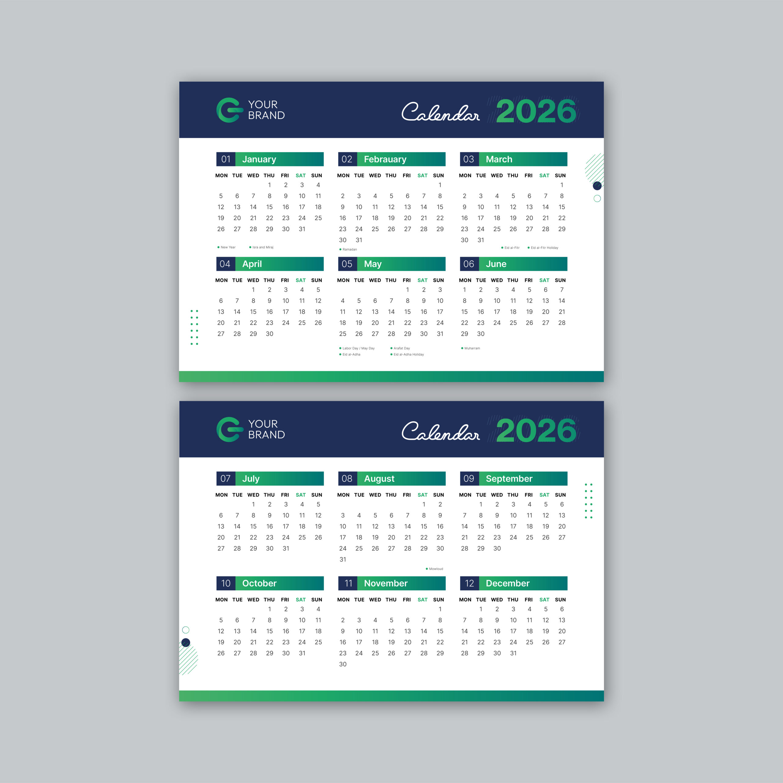 Modern Corporate 2026 Desk Calendar Template – Landscape Layout scaled