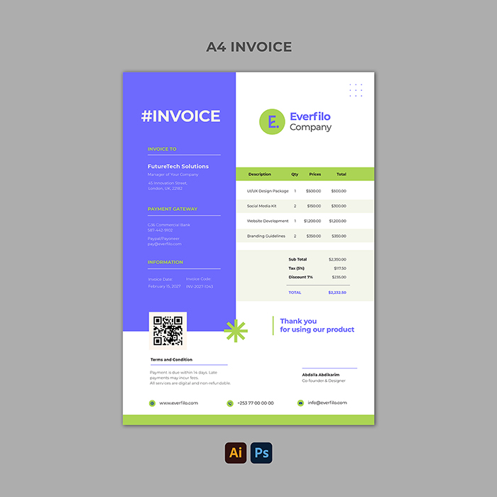 Modern Invoice Template – Editable Business Design